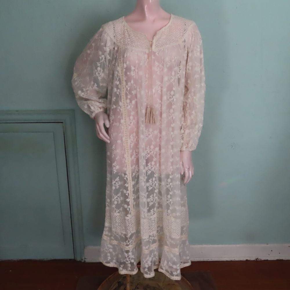 Anthro Blue Tassel Lace Dress Boho Romantic M